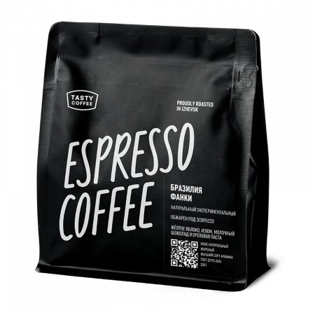 Кофе в зёрнах Tasty Coffee Бразилия Фанки, 100% арабика, смесь для эспрессо, 250 гр 