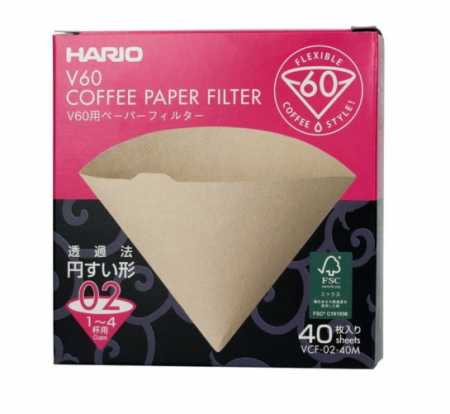 Фильтры Hario V60 бумажные неотбеленные (Япония), 40 шт