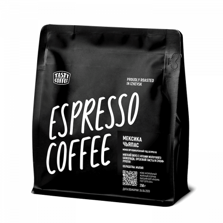 Кофе в зёрнах Tasty Coffee Мексика Чьяпас, 100% арабика, моносорт под эспрессо, 250 гр