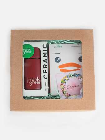 Подарочный набор с термокружкой Frank Green Ceramic, 295мл (винный) и кофе в дрип-пакетах