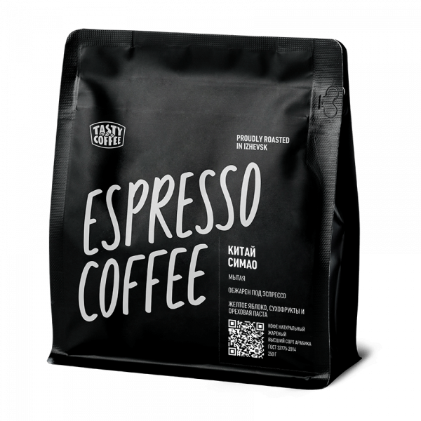 Кофе в зёрнах Tasty Coffee Китай Симао, 100% арабика, моносорт для эспрессо, 250 гр