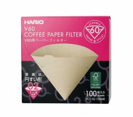 Фильтры Hario V60 бумажные неотбеленные (Япония), 100 шт